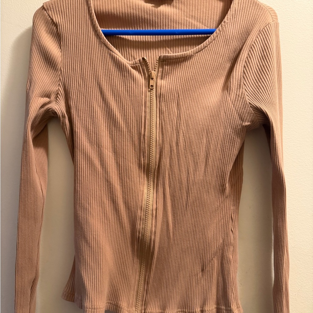 Fashion Nova Ribbed Beige Long Sleeve Top